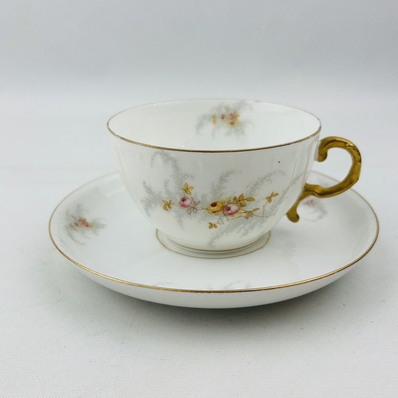 Limoges Elite 6 Cup & Saucer Set Lot Pink Yellow Floral Spray Gold Rim J.Mc.D&S - Picture 6 of 14